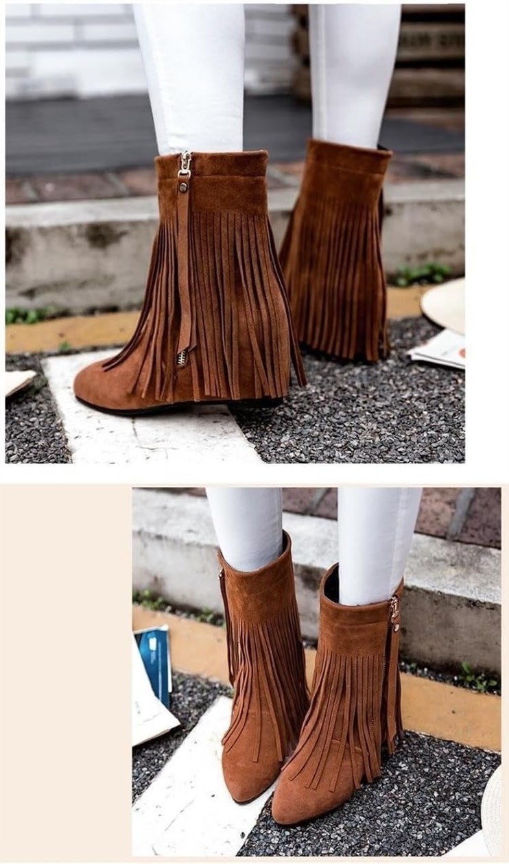 Cowboy Fringe Studded Buckle Booties