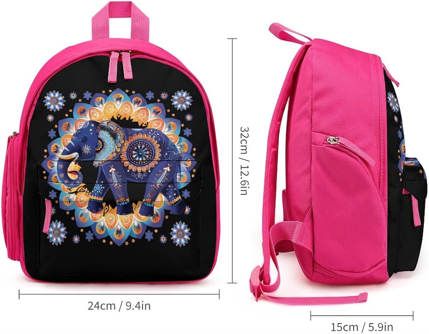 Elephant Mandalas Backpack Adjustable Pink style 2