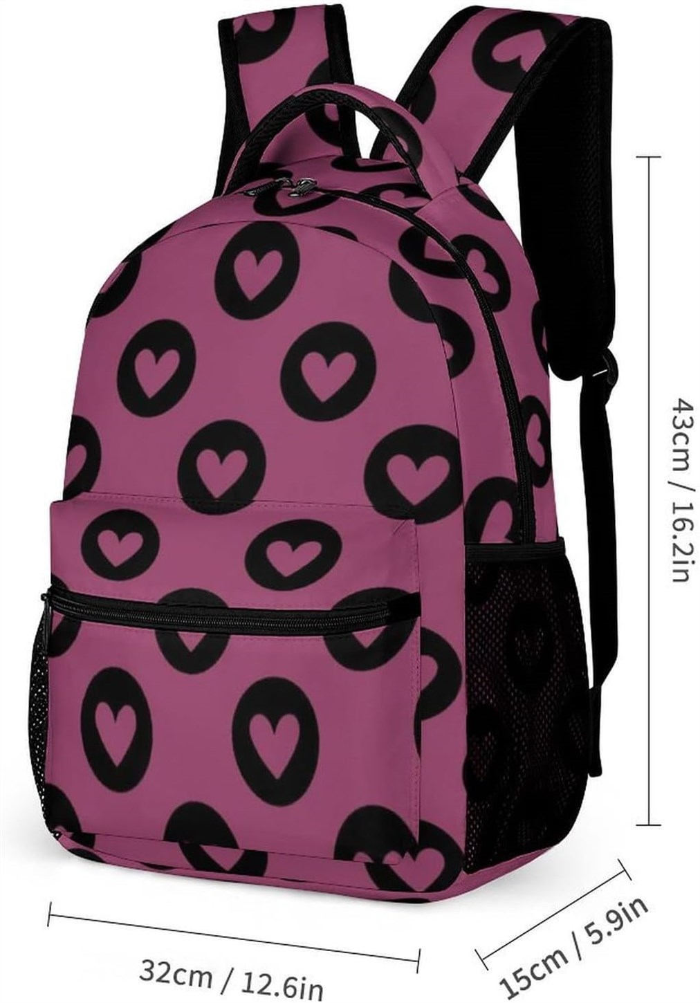 Hearts Backpack Daypack Pockets Shopping