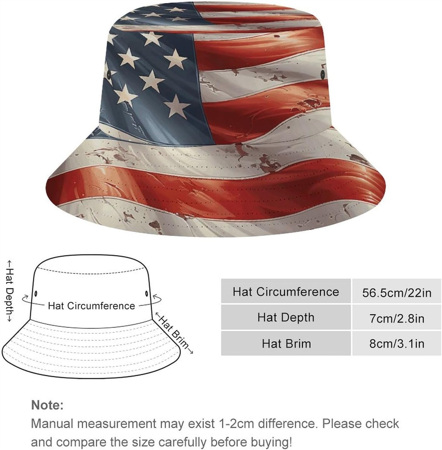 Stars Stripes Bucket Hiking Fishing