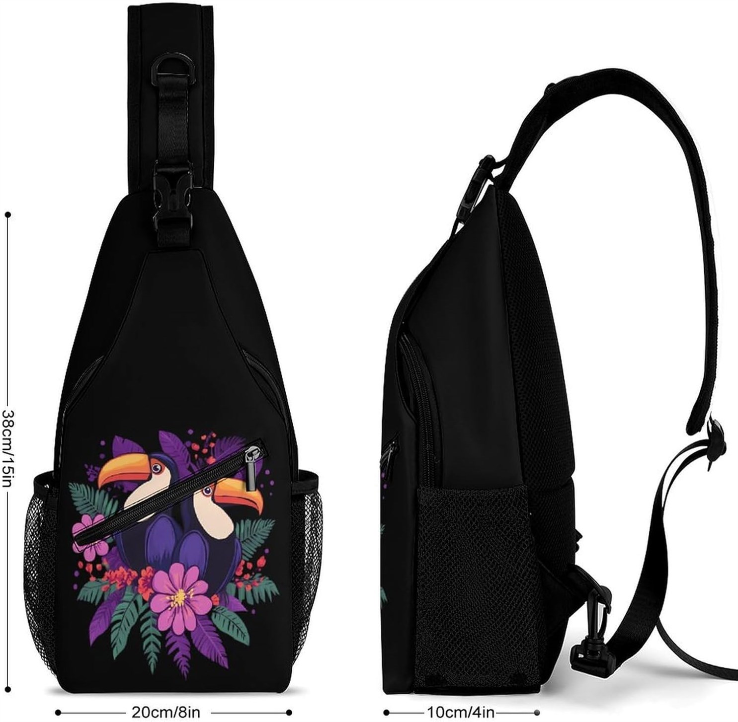 Toucans Flowers Crossbody Backpack Daypack